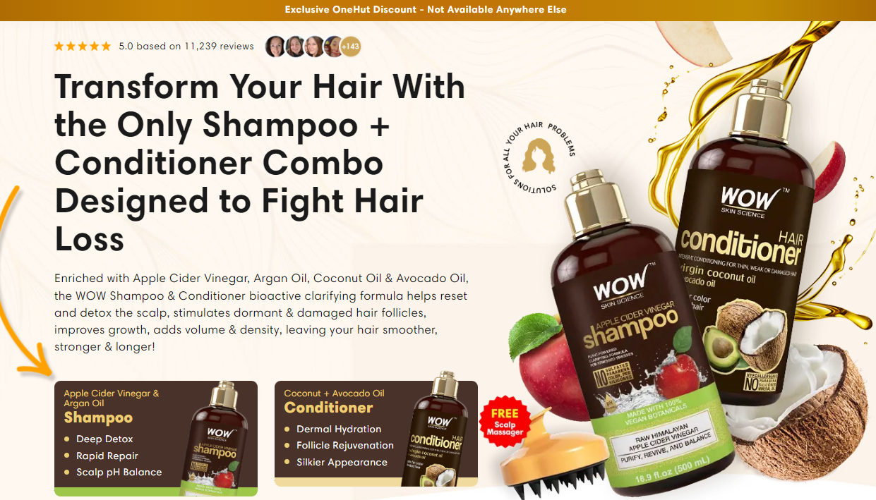 Wow Apple Cider Vinegar Shampoo + Coconut Hair Conditioner